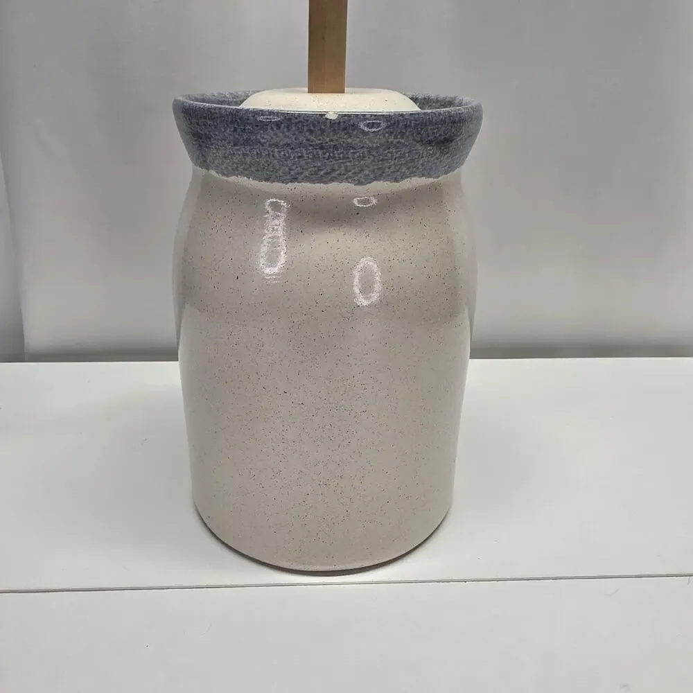 Vintage Stoneware Butter Churn 5 Gallon Crock With Lid And Masher Fruit Decor